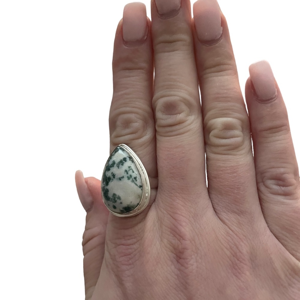 Tree Agate Solid Sterling Silver Ring Size 9 - image 2